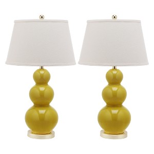 Pamela Triple Gourd Ceramic Table Lamp Set - Safavieh , Yellow/White