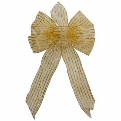 Pack of 6 Gold Glitter Striped 2 Loop Christmas Bow Decorations 5.5