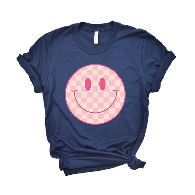 Simply Sage Market Women's Pink Checker Smiley Face Short Sleeve Graphic Tee