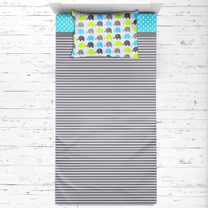 Bacati - Elephants Aqua Lime Gray 3 pc Toddler Bed Sheet Set - 1 of 4