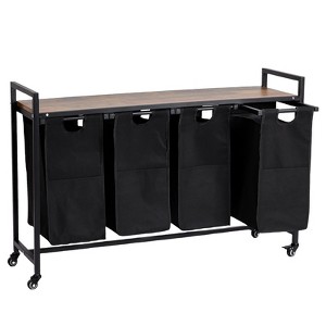 Laundry Hamper with Pull-Out Removable Bags Shelf, Metal Frame Storage Basket with Shelf for Closet, Bathroom, or Bedroom Organization - 1 of 4