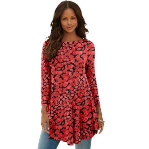 Roaman's Women's Plus Size Boatneck Swing Ultra Drape Tunic - 1 of 4