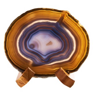 Luxury Lane Large Natural Brazilian Agate Slice Geode Rock Stone Drink Coaster with Wood Holder - 1 of 4