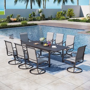 Captiva Designs 9pc Patio Dining Set with Slat-top Adjustable Steel Rectangle Table & Gray Textilene Swivel Chairs - 1 of 4