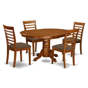 HomeStock 5-Piece Oval Saddle Brown Finish Solid Wood Top Dining table with 4 Chairs - 1 of 4