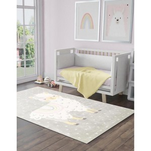 Unique Loom Whimsy Kids Llama Animal Indoor Woven Area Rug - 1 of 4