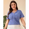 Coolmee Women Plus Size V Neck Button Blouse Short Sleeves Summer Comfy Lightweight Casual Tunic Tops - 2 of 4