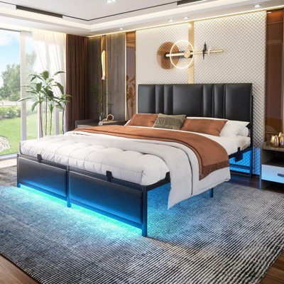 Aheaplus Headboards with LED Light, Height Adjustable Bed Frame with Headboard
