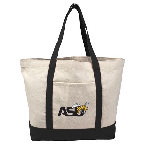 Alabama State University Hornets Primary Logo Canvas Tote Bag With External Pocket, Reusable Shoulder Bag for Shopping, School, Beach, Black - 1 of 4