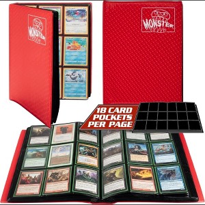 Monster 9 Pocket Trading Card XL Binder - Holofoil Red Album w Side Loading Padded Pockets, Double Sided, Holds 720 Cards, For Sports, Gaming, Kpop - 1 of 4
