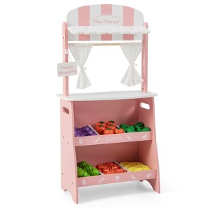 Infans Kid's Farmers Market Stand Wooden Grocery Store Set w/ Cutting Veggies & Fruits - 1 of 4