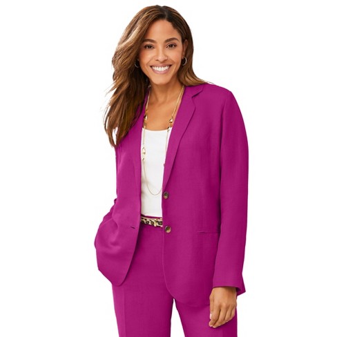 Jessica London Women's Plus Size Long Sleeve Bi-Stretch Blazer Jacket Work  Office - 16 W, Dark Berry Purple 