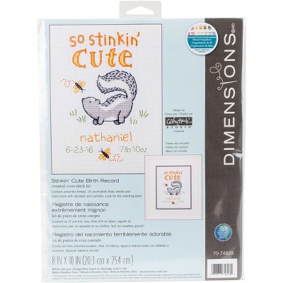 Dimensions Counted Cross Stitch Kit 8"X10"-Stinkin' Cute Birth Record (14 Count)