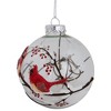 NORTHLIGHT 4" Cardinals on Branch Ball Christmas Ornament - Red/White - 3 of 4