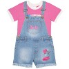 Barbie Little Girls Crewneck T-Shirt and Denim Short Overalls 2-Piece Set - Pink, 5 - 3 of 4