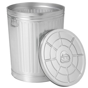 Round Galvanized Steel, Trash Can with Lid - Durable Metal Bucket for Backyard, Lawn, Garden and Yard Use - 1 of 4