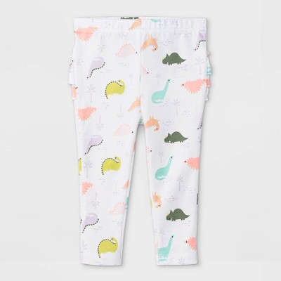 Baby Girls' Dino Ruffle Leggings - Cat & Jack™ White 0-3M