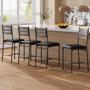 Wooden Set of 2 Counter Height Bar Stools with Back & Footrest & Thick Cushion for Kitchen Island Apartment - 1 of 4