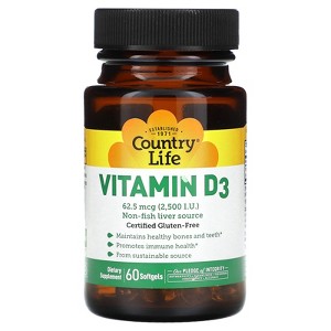 Country Life Vitamin D3, 62.5 mcg (2,500 IU), 60 Softgels - 1 of 2