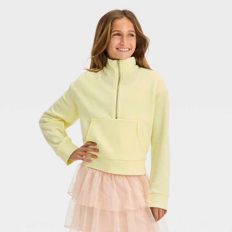 Girls' Washed Fleece Quarter Zip Pullover Sweatshirt - art class™, 1 of 5