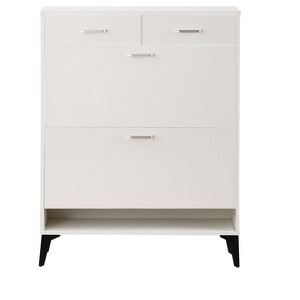 TIRAMISUBEST White Large Shoe Cabinet - Freestanding 4-Drawer Organizer with Flip Doors for Entryway, Hallway or Bedroom - 1 of 4
