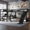 Racxily L-Shaped Triple Bunk Bed with Slide, Full/Queen Metal Loft Bed with Desk & Storage, Black - 3 of 4