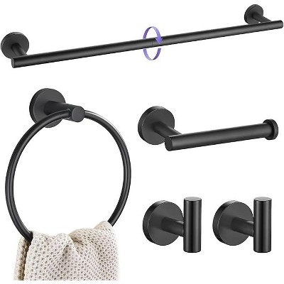 5 Pieces Bathroom Hardware Set Black, 27.5 Inch Towel Holder for Bathroom Wall