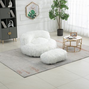 CENGHU Bean Bag Chair, Accent Beanbag Sofa Chair with Ottoman, Soft Faux Fur Bean Bag Chairs for Adults/Kids, White - 1 of 4