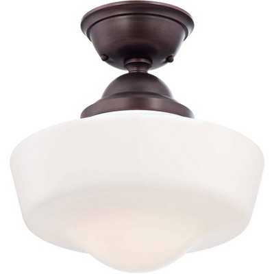 Minka Lavery Farmhouse Ceiling Light Semi Flush Mount Fixture 13 3/4" Dark Brushed Bronze Opal White Glass for Bedroom Living Room