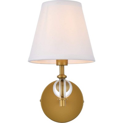 Elegant Lighting Bethany 1 light bath sconce in brass with white fabric shade