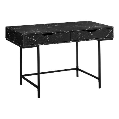 Monarch Specialties Computer Desk Home Office Laptop Storage Drawers 48InchL Work Metal Laminate Black Marble Look Contemporary Modern