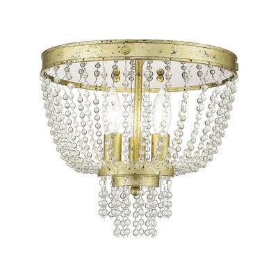 Winter Gold 3-Light Crystal Flush Mount for Indoor/Outdoor