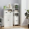 Resenkos Narrow Bathroom Floor Storage Cabinet - 2 Drawers & 3 Open Shelves, White - 3 of 4