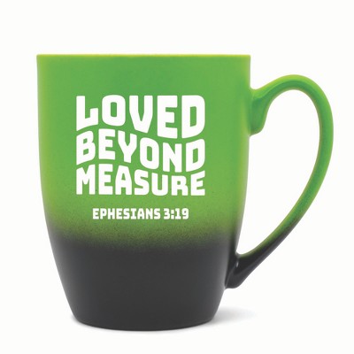 Elanze Designs Loved Beyond Measure Ephesians 3:19 Two Toned Ombre Matte 10 ounce New Bone China Coffee Tea Cup Mug, Green and Black