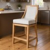 HomeRoots 26" Beige and Natural Fabric and Solid Wood Counter Height Swivel Bar Chair - 2 of 4