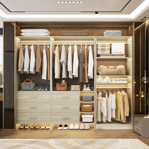 Besiost Set of 3 Closet Organizer System with Wood Drawers, Freestanding Wardrobe with Hanging Rods - 1 of 4