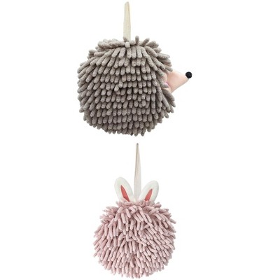 REGALWOVEN Fuzzy Cute Cartoon Decorative Hand Drying Hanging Ball Hand Towels 7" x 7" 2 Pcs