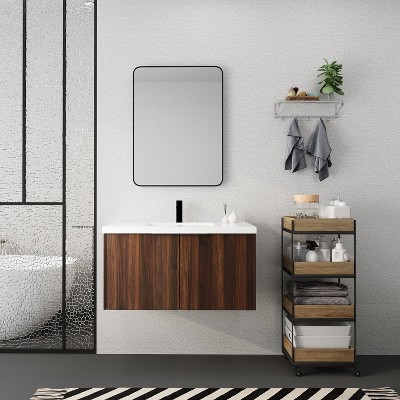 Vynxaria Bathroom Cabinet With Sink,Soft Close Doors,Float Mounting Design,36 Inch For Small Bathroom