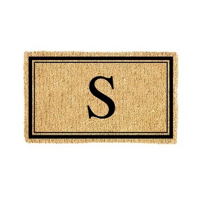 Evergreen Monogram Indoor Outdoor 100% Natural Coir Doormat 28" x 16" |  Letter  "S" - 1 of 4