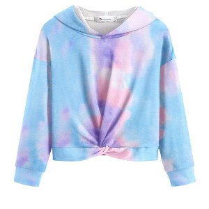 Arshiner Hoodies for Teen Girls Twist Front Tie Dye Hooded Sweatshirt Casual Long Sleeve Tops Clothes for 5-13 Years - 1 of 4