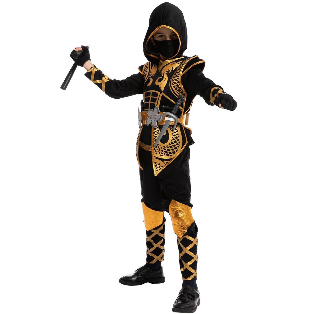 Joyfy Kids' Golden Ninja Halloween Costume Set with Accessories Toys for Kung Fu Outfit Halloween Party - thumbnail 3
