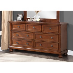 ORRD Cherry Wood Dresser, Fully Assembled 60" Wide Bedroom Storage with Antiqued Pewter Pulls - No Assembly Needed - 1 of 4
