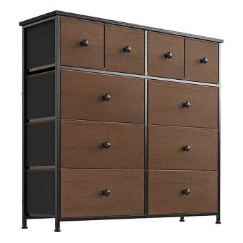 REAHOME 10 Drawer Steel Frame Bedroom Storage Organizer Chest Dresser with Waterproof Top, Adjustable Feet, and Wall Safety Attachment, Espresso