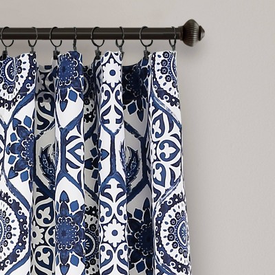 Navy Suzani Pattern Polyester Blackout Window Panels