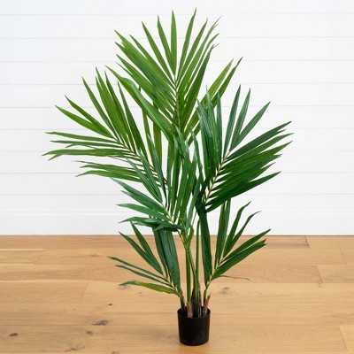 4-ft Green Silk Kentia Palm Tree in Black Plastic Pot