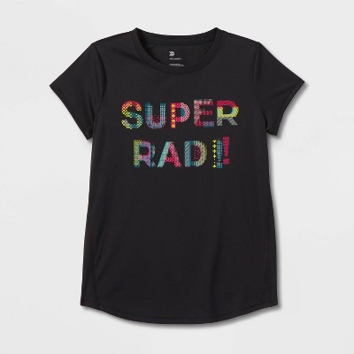Girls' Short Sleeve 'Super Rad' Graphic T-Shirt - All in Motion™ Black