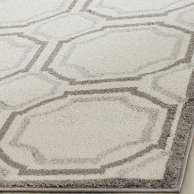 Ivory and Light Grey Hand-Knotted 5' Square Synthetic Area Rug