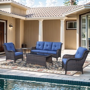 Gymojoy 5 Piece Outdoor Wicker Sofa with Patio Chairs with Coffee Table and Side Table - 1 of 4