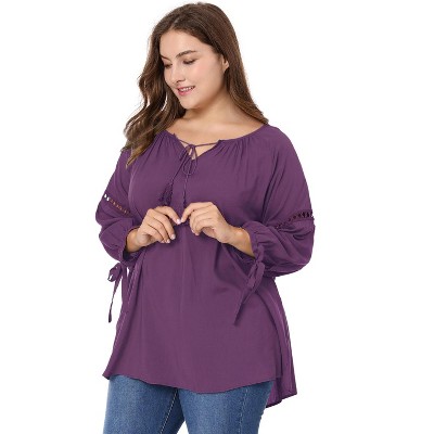 Agnes Orinda Women's Plus Size Long Sleeve Tie Winter Trendy Basic Tunic  Blouse Purple 3x : Target