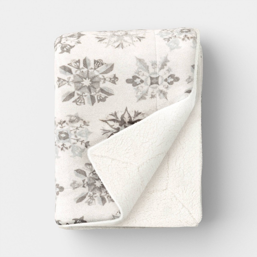 Snowflake Plush Throw Blanket with Faux Shearling Reverse Gray -Threshold™